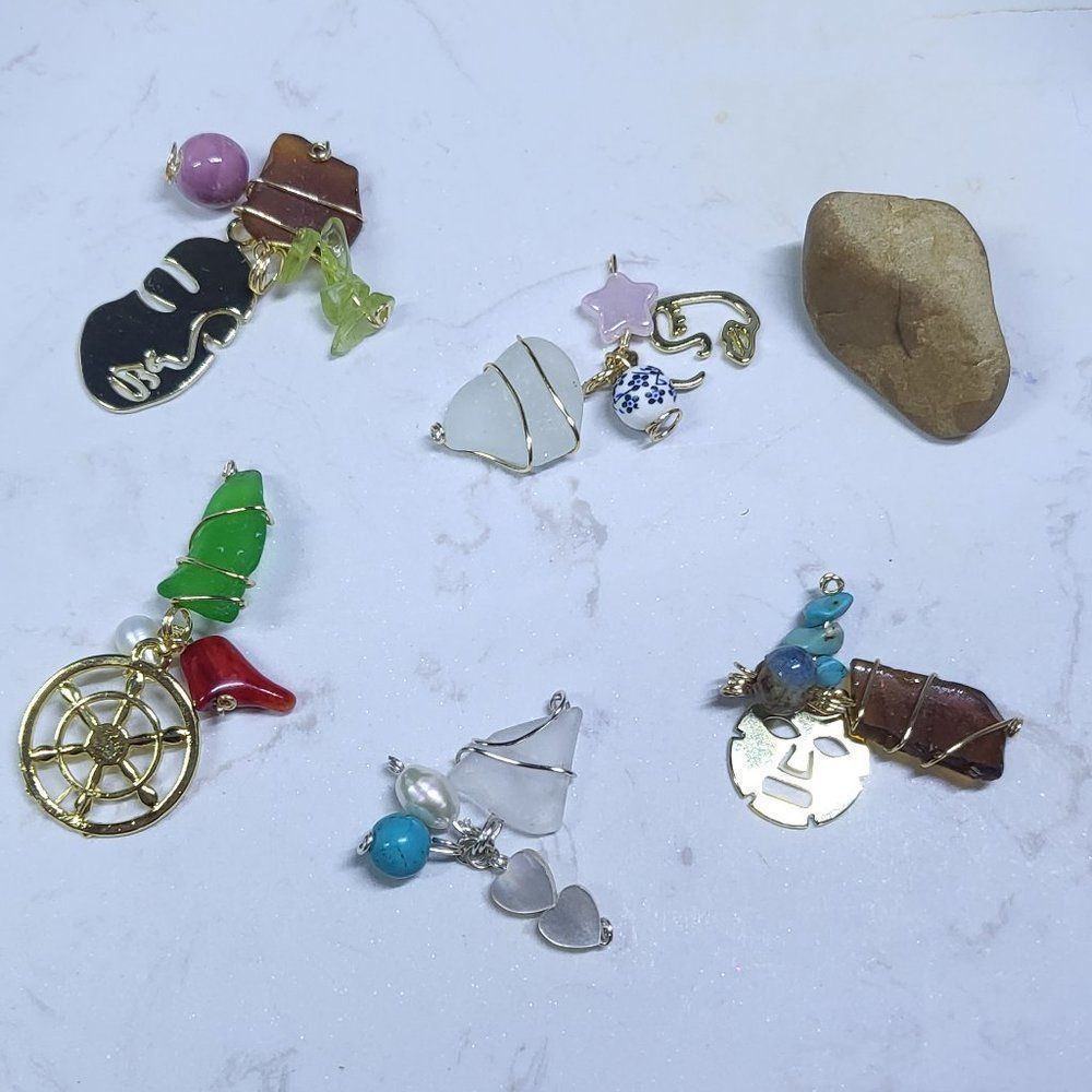 Gold filled and silver handmade pendants sea glass pearls